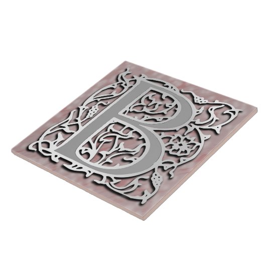 B Monogram "Silver Stone" Keramische Tegel Tegeltje (Zijkant)