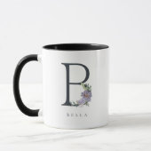B Monogram Waterverf Paarse Bloemen Mok (Links)