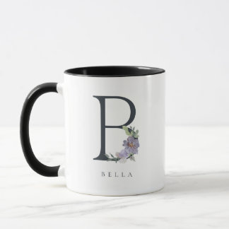 B Monogram Waterverf Paarse Bloemen Mok