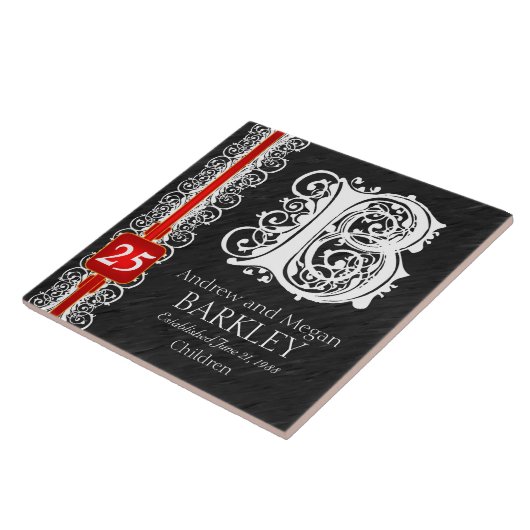 B Monogram "Witte kant op zwart" Jubilea Tegel Tegeltje (Zijkant)