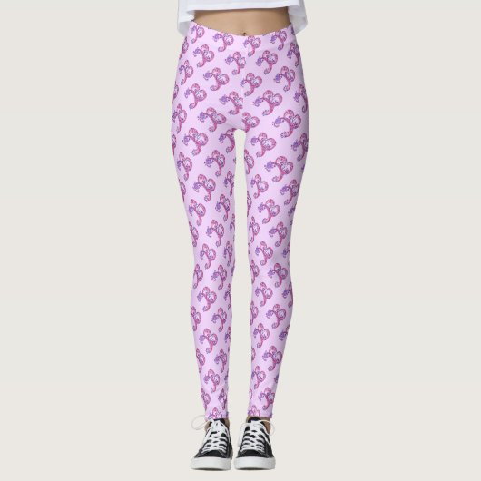 B monogrammen paarse roze gepatterde leggings (Voorkant)