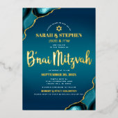 B’nai Mitzvah Turquoise Ombre Agate Bold Real Gold Folie Uitnodiging (Voorkant)