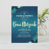 B’nai Mitzvah Turquoise Ombre Agate Gold Script Kaart (Staand voorkant)