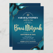 B’nai Mitzvah Turquoise Ombre Agate Gold Script Kaart (Voorkant / Achterkant)