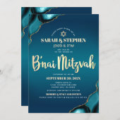 B’nai Mitzvah Turquoise Ombre Gold Script Agate Kaart (Voorkant / Achterkant)