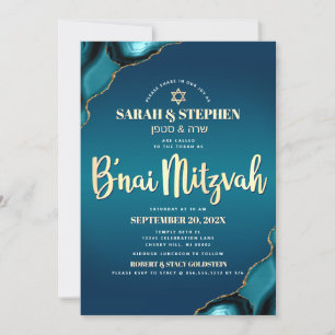 B’nai Mitzvah Turquoise Ombre Goud Schrift Agate Kaart