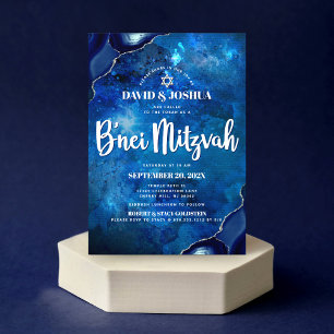B’nei Mitzvah Modern Blauwe Agate Waterverf Script Kaart
