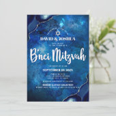 B’nei Mitzvah Modern Blauwe Agate Waterverf Script Kaart (Staand voorkant)