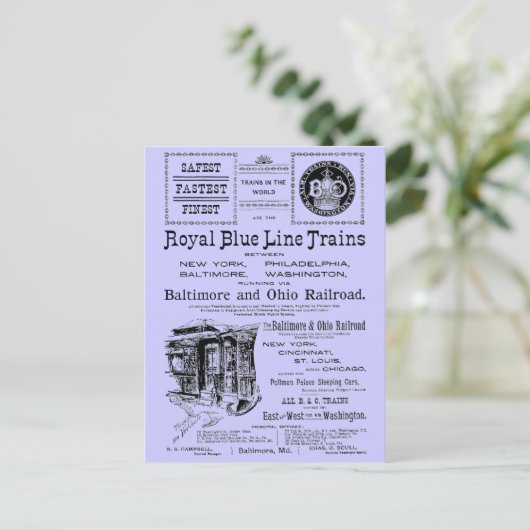 B+O Royal Blue Line Trains 1910 Briefkaart (Staand voorkant)
