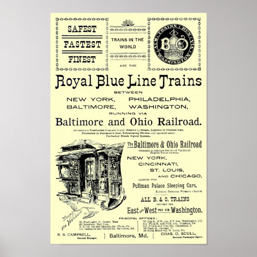 B+O Royal Blue Line Trains 1910 Poster (Voorkant)