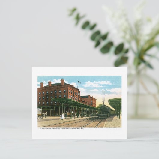 B&O-station & Queen City Hotel, Cumberland, MD Briefkaart (Staand voorkant)