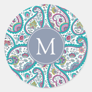 B Perzische Boteh Paisley Patroon Monogram Sticker