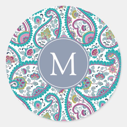 B Perzische Boteh Paisley Patroon Monogram Sticker (Voorkant)