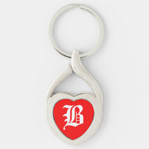 "B" Red Heart Sleutelhanger