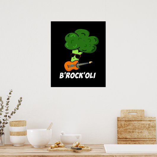 B-Rock-Oli Funny Rocker Broccoli Pun Dark BG Poster (Keuken)