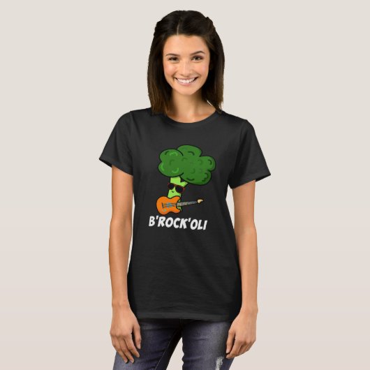 B-Rock-Oli Funny Rocker Broccoli Pun Dark BG T-shirt (Voorkant volledig)