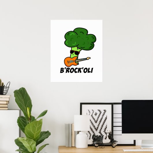 B-Rock-Oli Funny Rocker Broccoli Pun Poster (Thuiskantoor)