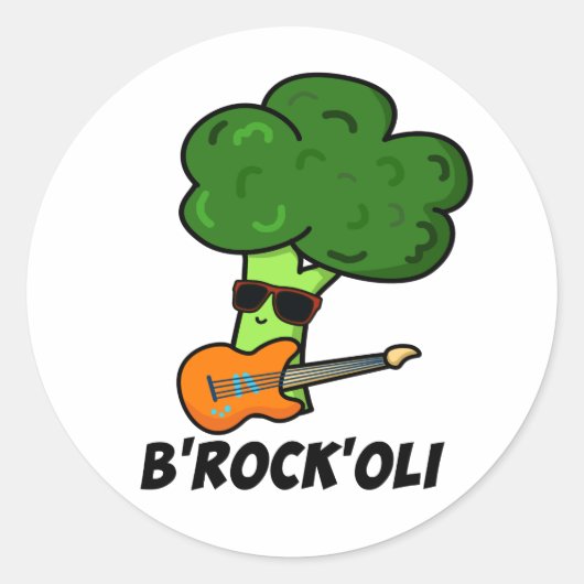 B-Rock-Oli Funny Rocker Broccoli Pun Ronde Sticker (Voorkant)