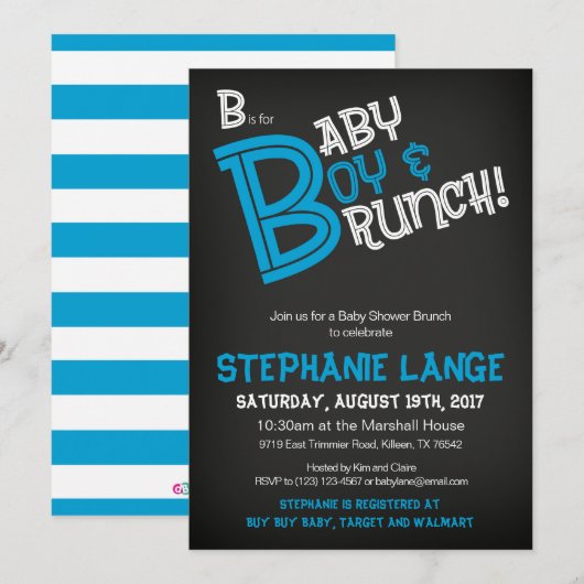 B staat voor Baby Boy Baby shower Invitation Kaart (Voorkant / Achterkant)