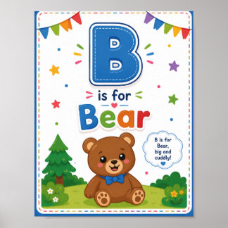 B staat voor Beer Alfabet Klasposter voor Kinderen Poster