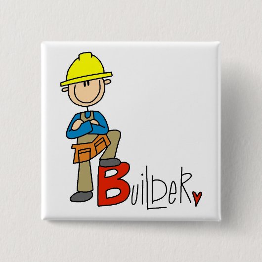 B staat voor Bouwer Vierkante Button 5,1 Cm (Voorkant)