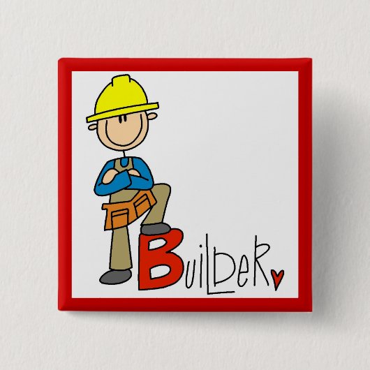 B staat voor Bouwer Vierkante Button 5,1 Cm (Voorkant)