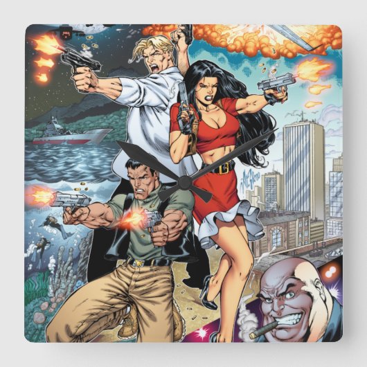 B@stard Stew Action Adventure Art van Al Rio Vierkante Klok (Voorkant)