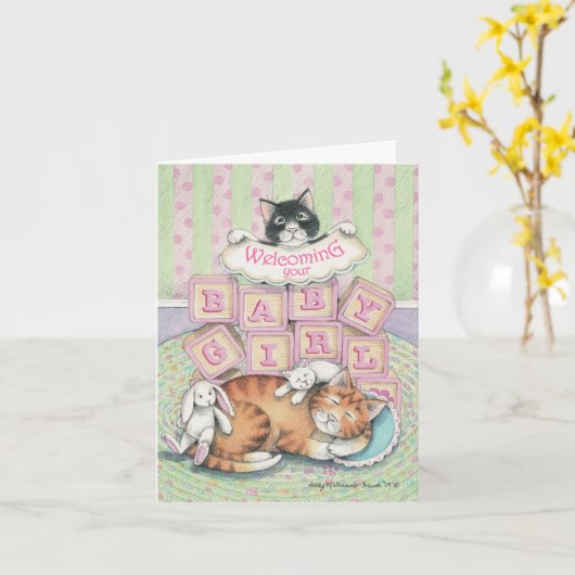 B & T #52A Baby Meisje Welkomstbericht Kaart (Gele Bloem)