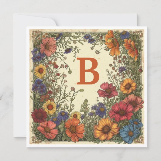 "B" Trinidad Sinaasappel: Bloom & Monogram Feestdagenkaart (Voorkant)