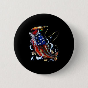B Vissen Vis Amerikaanse Vlag Vader Vierde Juli  Ronde Button 5,7 Cm