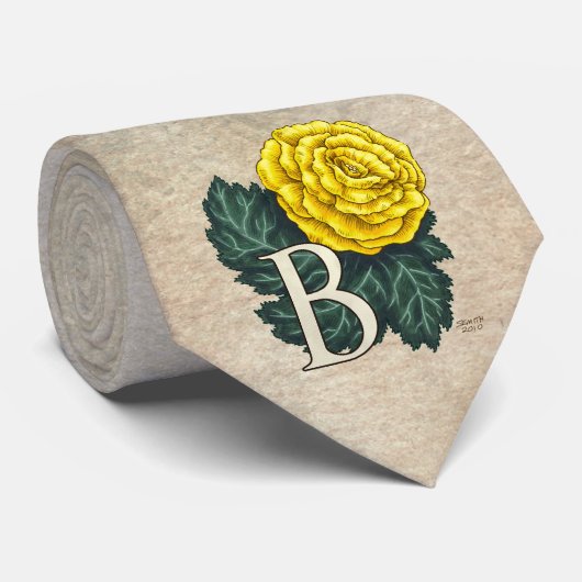 B voor Begonia Flower Monogram Necktie Stropdas (Opgerold)