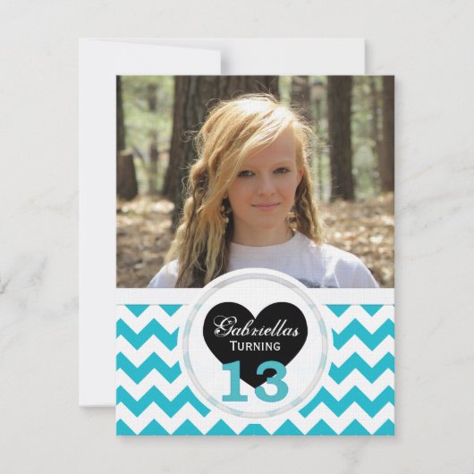 B&W 13th Birthday Chevron Print: partijuitnodiging Kaart (Voorkant)