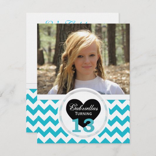 B&W 13th Birthday Chevron Print: partijuitnodiging Kaart (Voorkant / Achterkant)