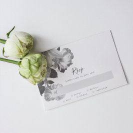 B&W Antiek  Romantische Floral Wedding RSVP Kaartje