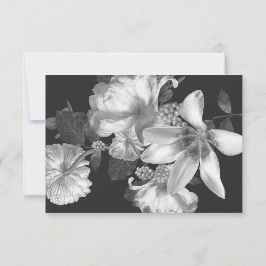 B&W Antiek  Romantische Floral Wedding RSVP Kaartje (Achterkant)