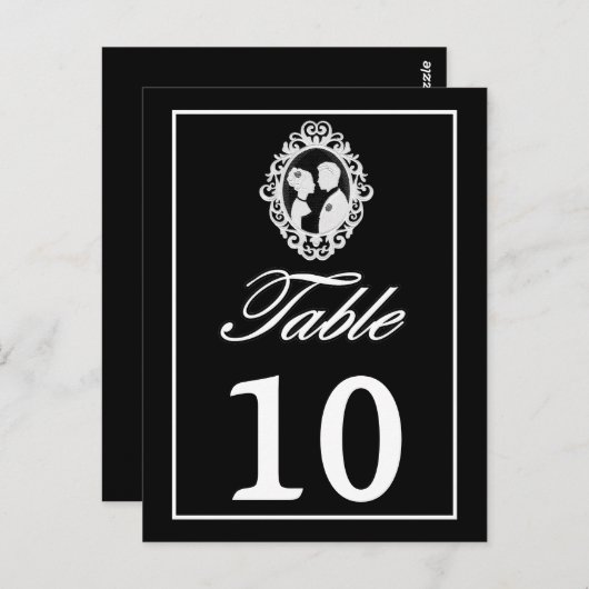 B & W Antiek  Silhouetted bruid & bruidegom tafel Briefkaart (Voorkant / Achterkant)