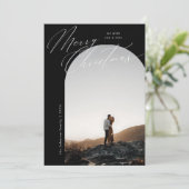 B&W Arch Fotoscript Typografie Eenvoudige Kerst Feestdagenkaart (Staand voorkant)