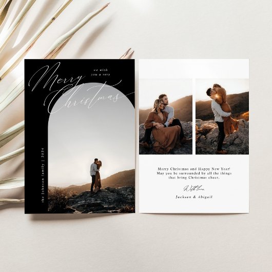 B&W Arch Fotoscript Typografie Eenvoudige Kerst Feestdagenkaart