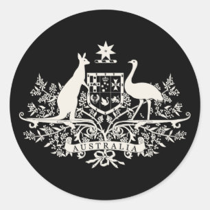 B/W Australië Wapen Ronde Sticker