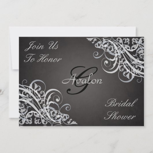 B&W Baroque Swirls Bridal Shower Invitation Kaart (Voorkant)