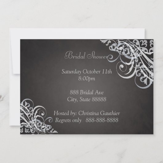 B&W Baroque Swirls Bridal Shower Invitation Kaart (Achterkant)