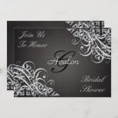B&W Baroque Swirls Bridal Shower Invitation Kaart (Voorkant / Achterkant)