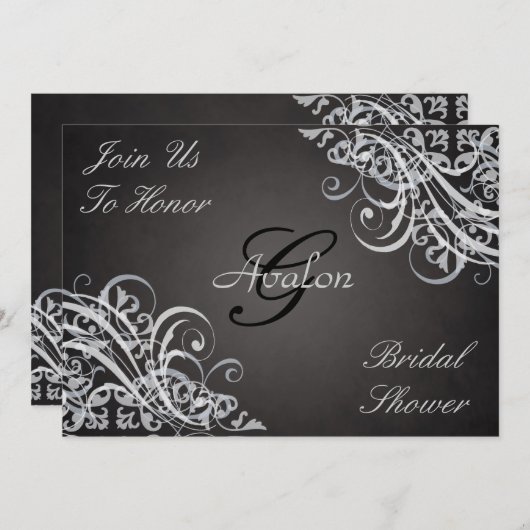 B&W Baroque Swirls Bridal Shower Invitation Kaart (Voorkant / Achterkant)