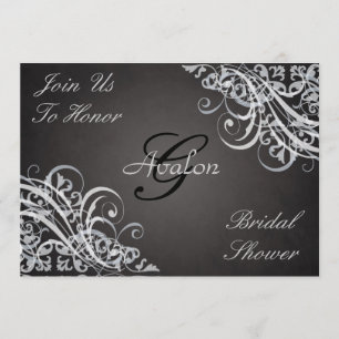 B&W Baroque Swirls Bridal Shower Invitation Kaart