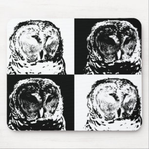 B/W Barred Owl Pop Art Muismat