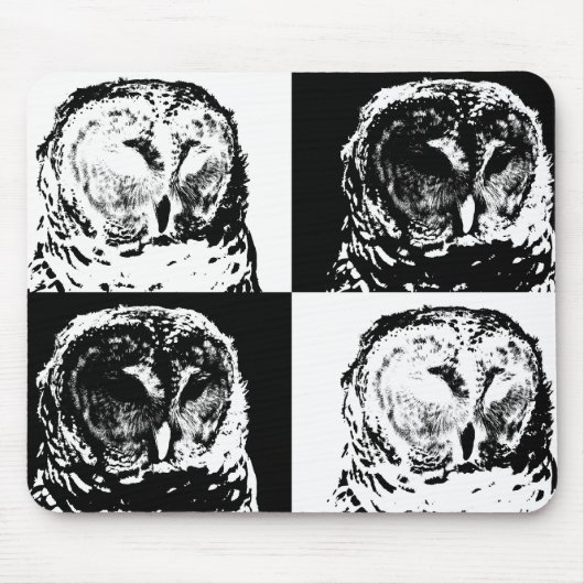 B/W Barred Owl Pop Art Muismat (Voorkant)