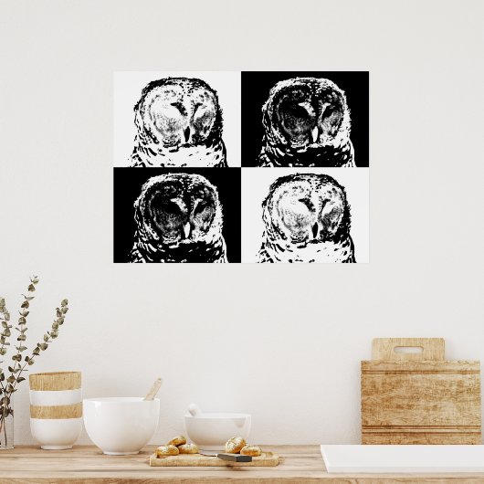 B/W Barred Owl Pop Art Poster (Keuken)