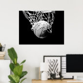 B&W Basketbal Bal & Net Print Poster (Thuiskantoor)