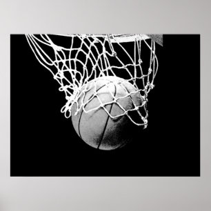 B&W Basketbal Bal & Net Print Poster