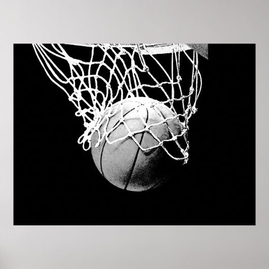 B&W Basketbal Bal & Net Print Poster (Voorkant)